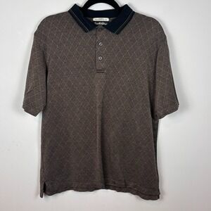 Arnold Palmer Mens Double Mercerized Cotton Knit Polo Short Sleeve Brown Shirt M